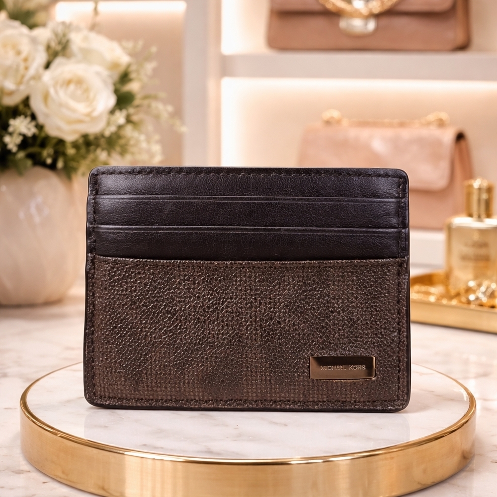 Michael Kors Brown Signature Card Holder Slim Wallet Men's Women's Unisex